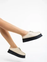 Papuci dama bej din piele ecologica Aulii