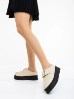 Papuci dama bej din piele ecologica Aulii