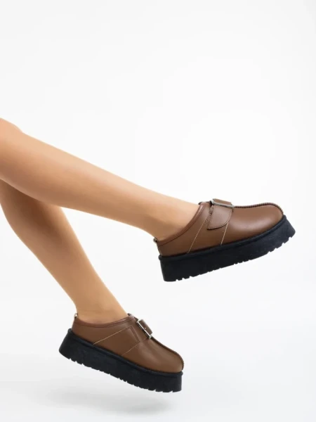 Papuci dama khaki din piele ecologica Aulii