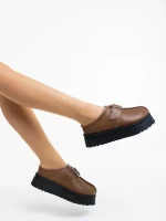 Papuci dama khaki din piele ecologica Aulii