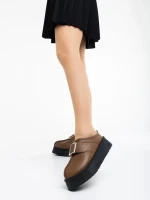 Papuci dama khaki din piele ecologica Aulii