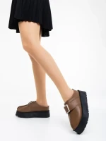 Papuci dama khaki din piele ecologica Aulii