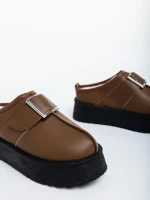 Papuci dama khaki din piele ecologica Aulii