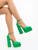 Pantofi dama cu toc verzi  din material textil Arcania