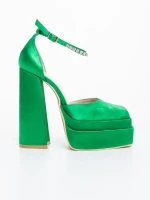 Pantofi dama cu toc verzi  din material textil Arcania