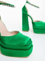 Pantofi dama cu toc verzi  din material textil Arcania