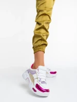 Pantofi sport dama albi cu fucsia din piele ecologica si material textil Reena