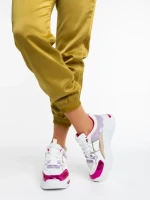 Pantofi sport dama albi cu fucsia din piele ecologica si material textil Reena