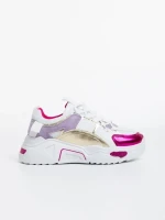 Pantofi sport dama albi cu fucsia din piele ecologica si material textil Reena
