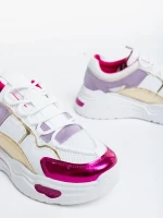 Pantofi sport dama albi cu fucsia din piele ecologica si material textil Reena
