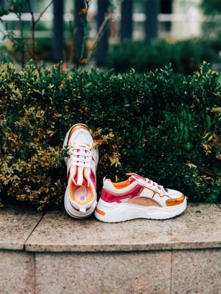 Pantofi sport dama portocalii din piele ecologica si material textil Reena