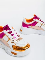 Pantofi sport dama portocalii din piele ecologica si material textil Reena