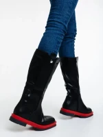 Cizme dama negre cu rosu din piele ecologica Nerita