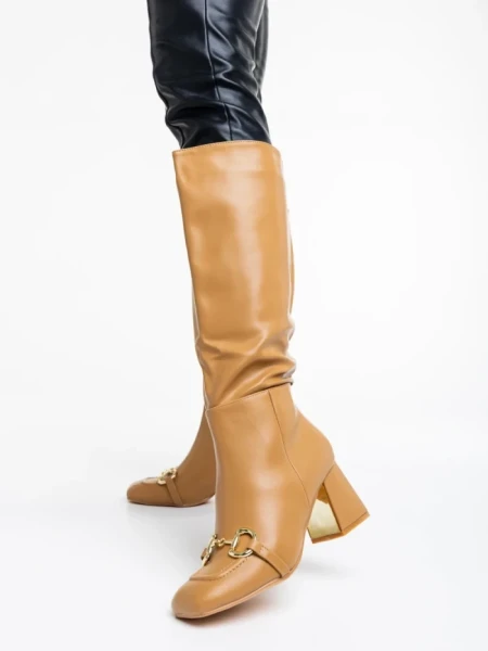 Cizme dama bej inchis din piele ecologica Karlee