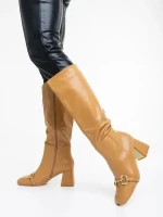 Cizme dama bej inchis din piele ecologica Karlee
