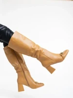 Cizme dama bej inchis din piele ecologica Karlee