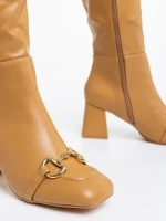 Cizme dama bej inchis din piele ecologica Karlee