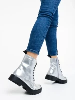 Ghete dama argintii din piele ecologica lacuita Mahina