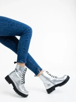 Ghete dama argintii din piele ecologica lacuita Mahina