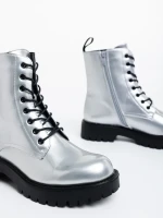 Ghete dama argintii din piele ecologica lacuita Mahina