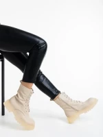 Ghete dama bej din piele ecologica Maryse