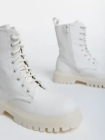 Ghete dama albe din piele ecologica Maryse