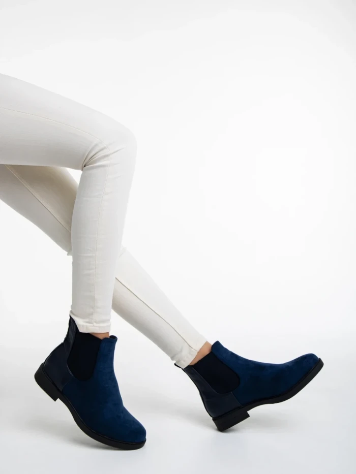 Botine dama albastre din material textil Dominika