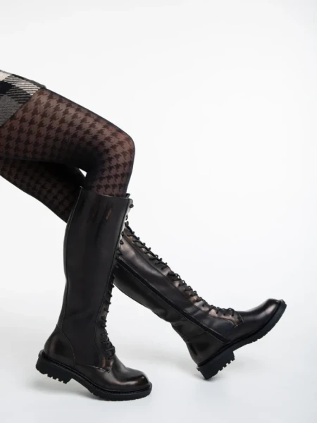 Cizme dama negre cu bronz din piele ecologica Nafiset