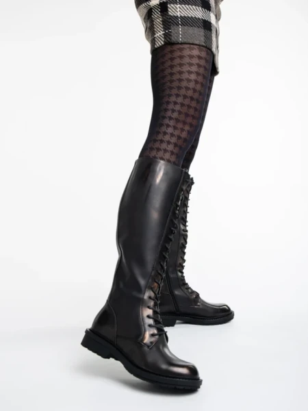 Cizme dama negre cu bronz din piele ecologica Nafiset