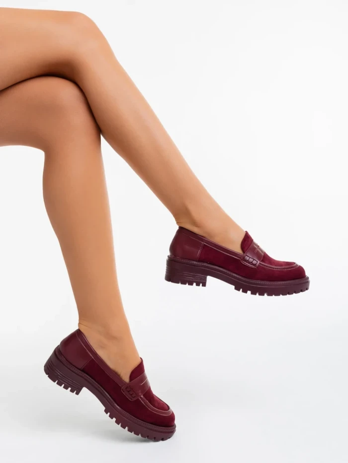 Mocasini dama grena din material textil Agneza