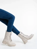 Ghete dama bej din piele ecologica Kaoru