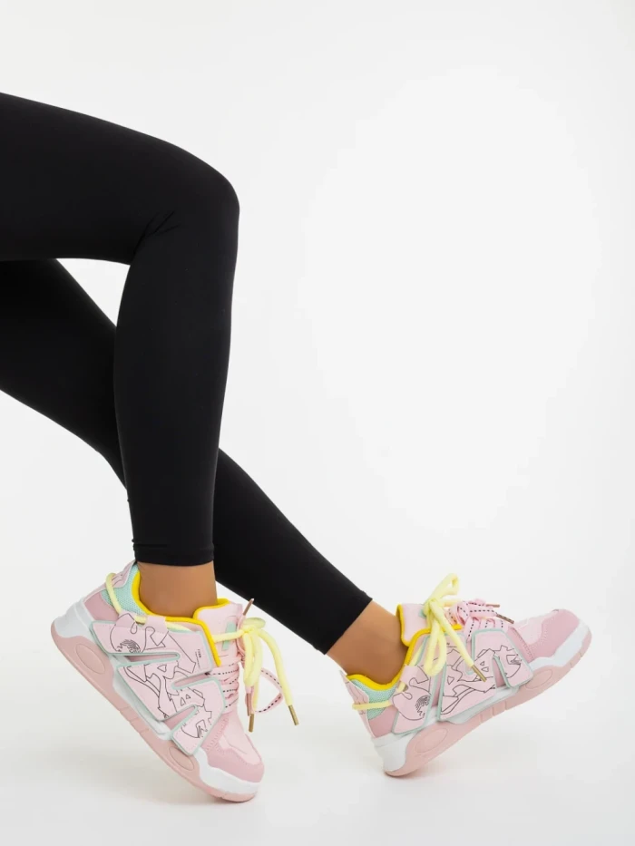 Pantofi sport dama roz cu galben din piele ecologica Osiana