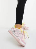 Pantofi sport dama roz cu galben din piele ecologica Osiana