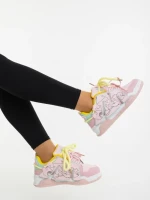 Pantofi sport dama roz cu galben din piele ecologica Osiana