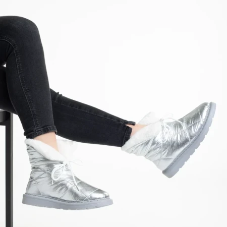 Cizme dama impermeabile argintii din material textil Anselma
