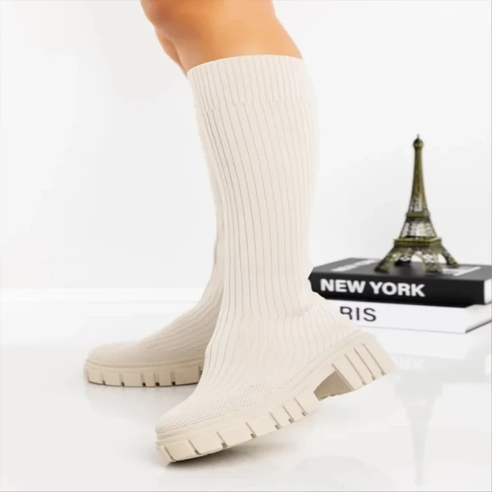 Cizme dama bej  din material textil  Desmi