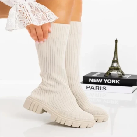 Cizme dama bej  din material textil  Desmi