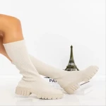 Cizme dama bej  din material textil  Desmi