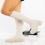 Cizme dama bej  din material textil  Desmi