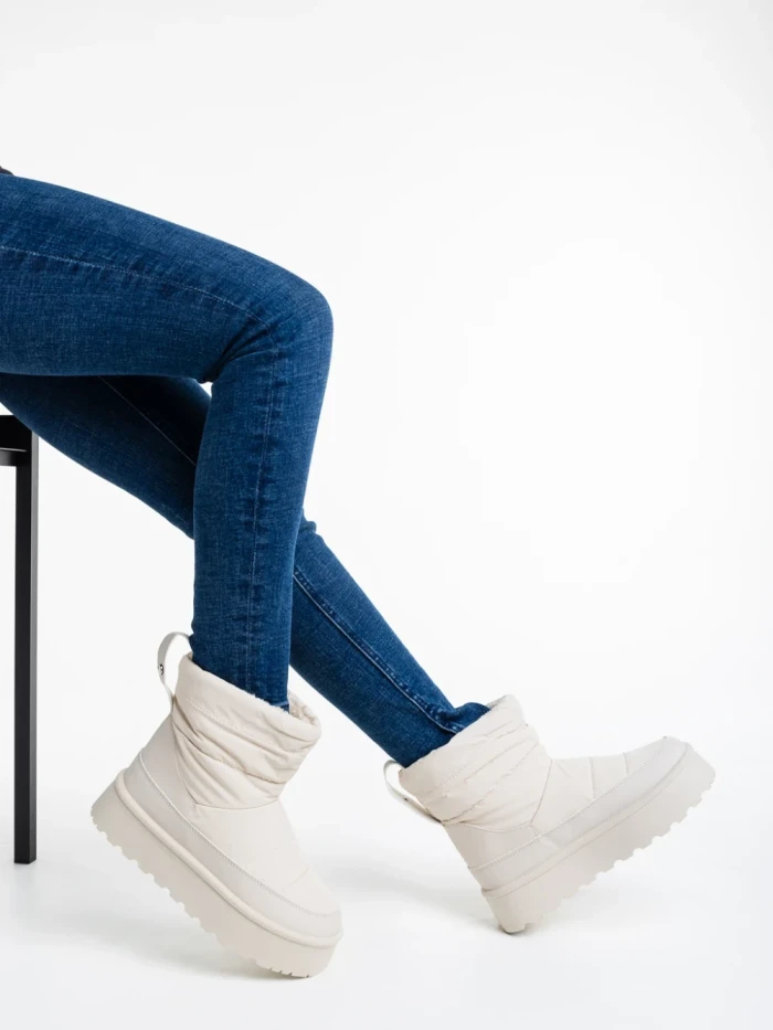 Cizme dama bej din material textil Selby