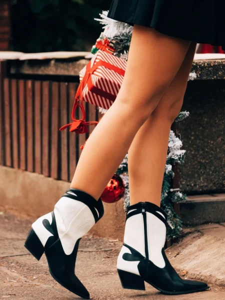 Cizme dama alb cu negru din piele ecologica Nimera