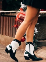 Cizme dama alb cu negru din piele ecologica Nimera