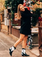 Cizme dama alb cu negru din piele ecologica Nimera