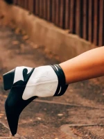 Cizme dama alb cu negru din piele ecologica Nimera