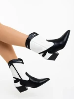 Cizme dama alb cu negru din piele ecologica Nimera