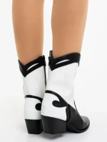 Cizme dama alb cu negru din piele ecologica Nimera