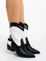 Cizme dama alb cu negru din piele ecologica Nimera