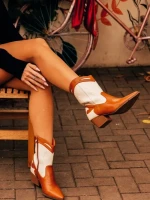 Cizme dama camel cu bej din piele ecologica Nimera