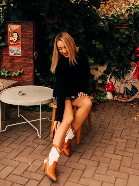 Cizme dama camel cu bej din piele ecologica Nimera