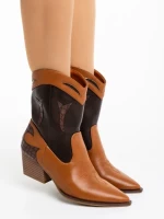 Cizme dama camel cu maro din piele ecologica Nimera